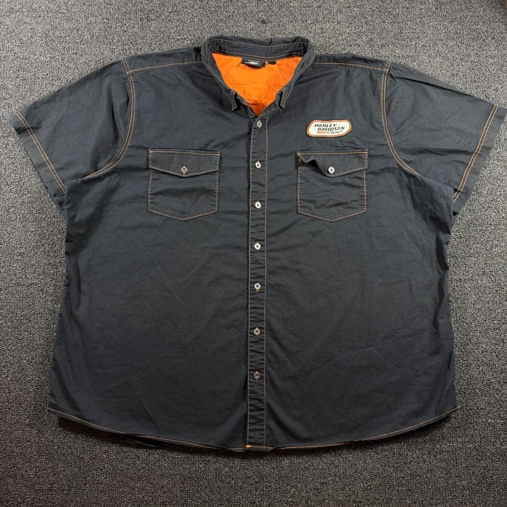 Harley-Davidson Racing Mechanic Shirt Men 5XL Button Short Sleeve Spellout Patch